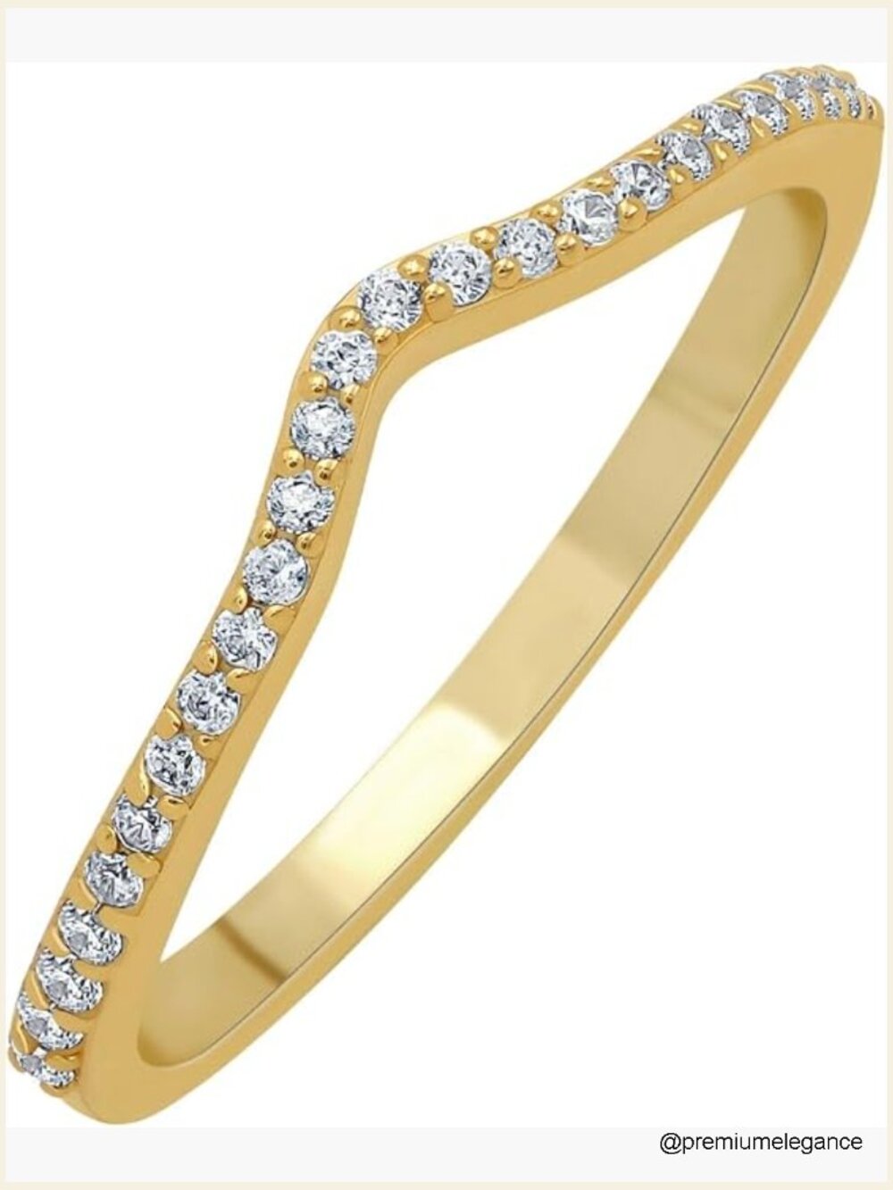 Yellow Gold Plated Stackable Wishbone Chevron Half-Eternity Ring - Simulated